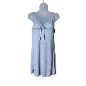 Vintage Y2K Womens Babydoll Top Tank Medium Long Lace Grey Fairycore Coquette